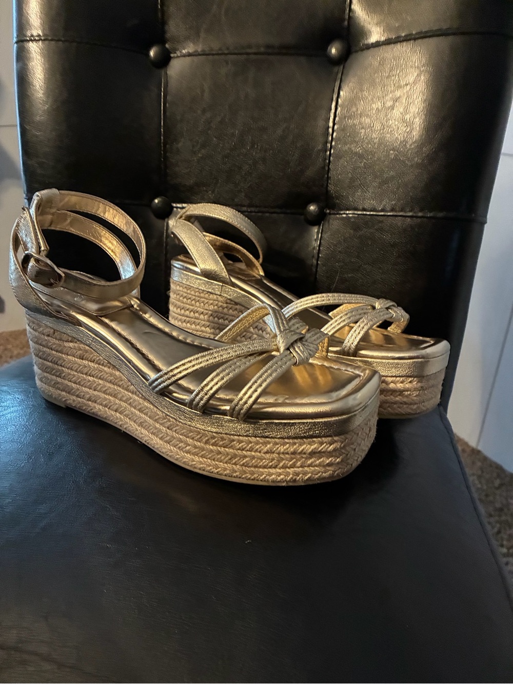 Vince Camuto Metallic Gold Espadrille Wedge Sandals